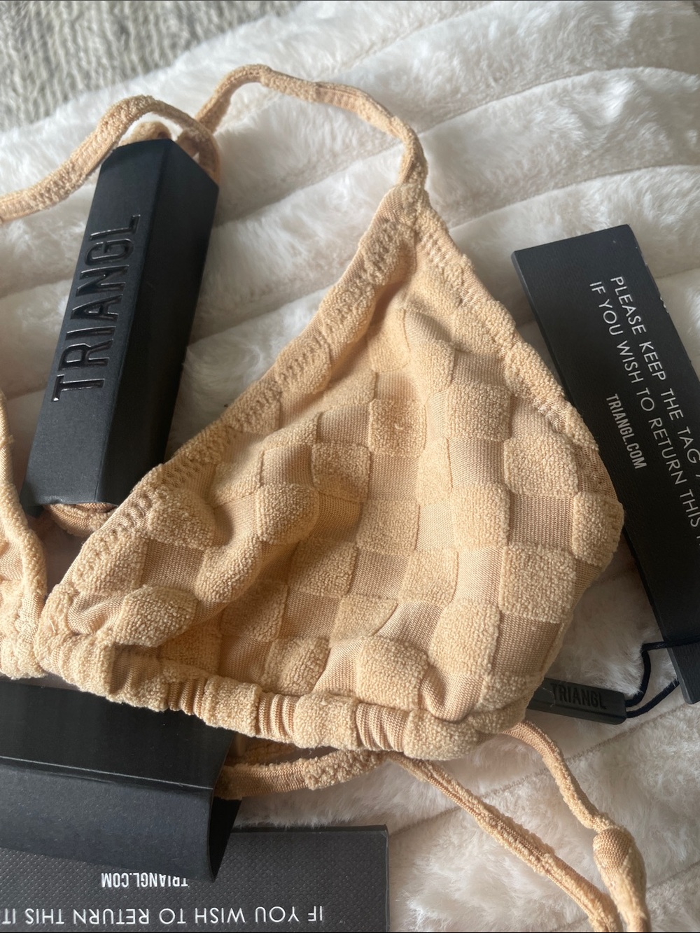 Triangl Swimwear Gold/ Beige Textured Triangle Bikini Top #B7 - Picture 2 of 8